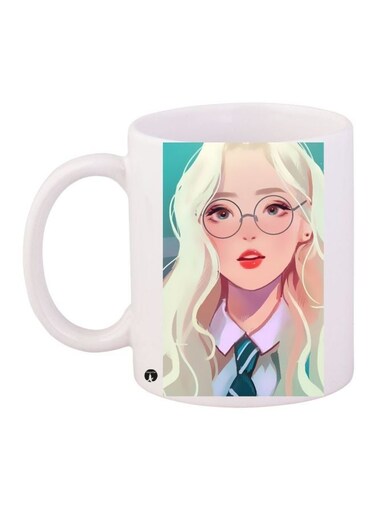 Girl Printed Coffee Mug White/Beige/Green 11ounce