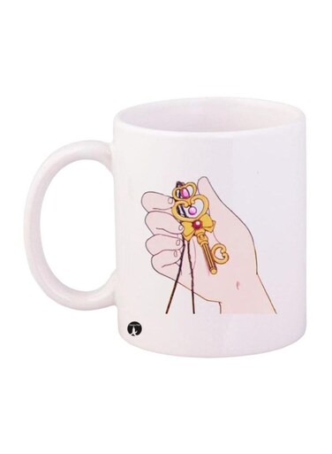 Hand Printed Mug White/Beige/Gold Standard Size
