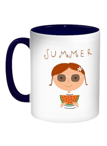 Summer Season Printed Coffee Mug White/Orange/Blue 11ounce