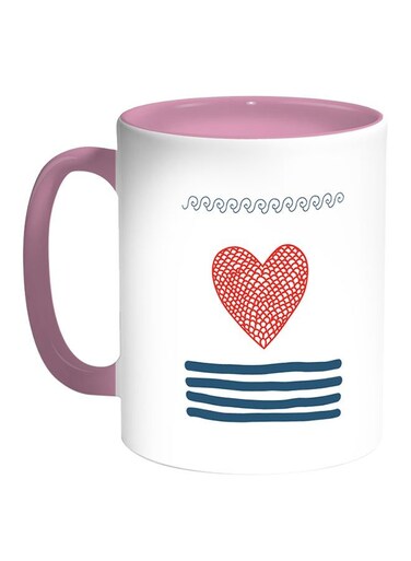 Heart-Shaped Fishing Net Printed Coffee Mug White Pink 11 ounce