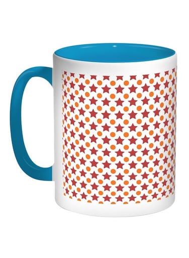 Stars Decoration Printed Coffee Mug Blue/White/Orange 11ounce