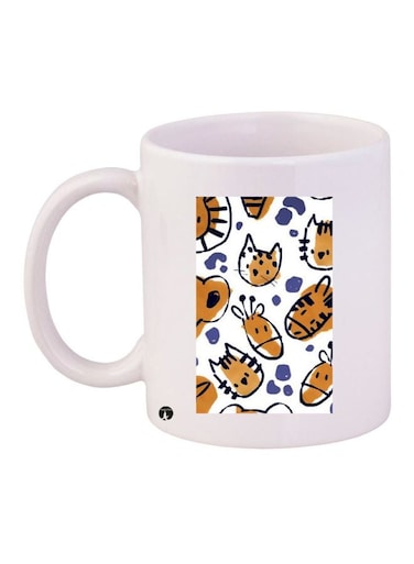 Cat Printed Coffee Mug White/Blue/Yellow