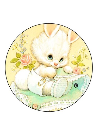 Rabbit Printed Fridge Magnet Beige/Green/White 5.5cm