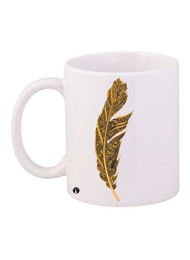 Leaf Printed Coffee Mug White/Yellow/Black 11ounce