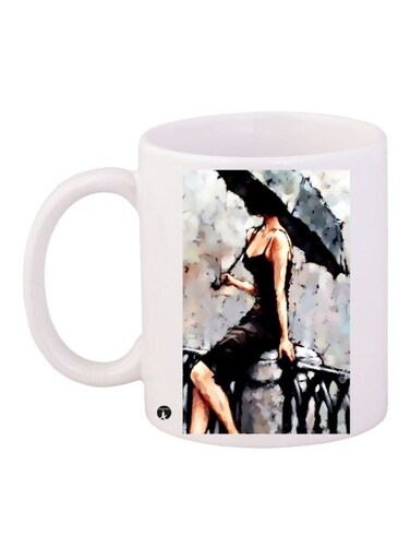 Girl Printed Coffee Mug White/Black/Beige 11ounce