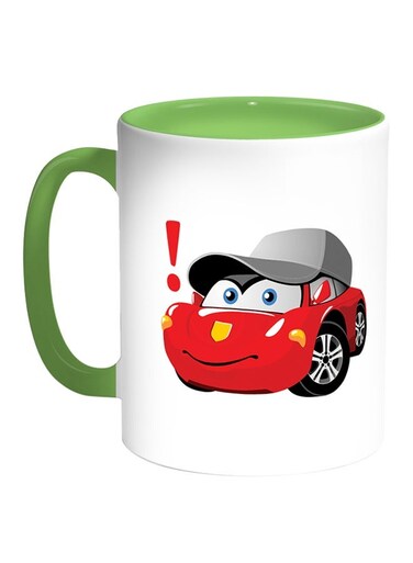 Car Printed Coffee Mug White/Green 11ounce