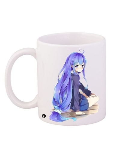 Anime Girl Printed Coffee Mug White/Purple/Beige 11ounce
