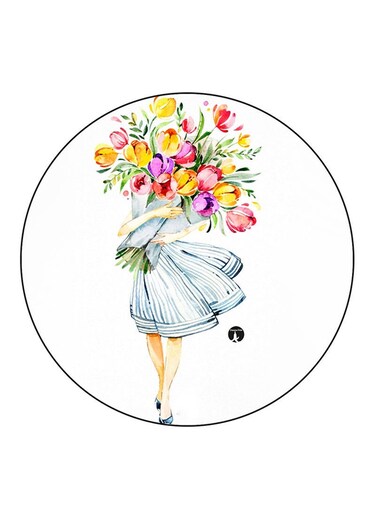 Woman Printed Fridge Magnet Round Multicolour