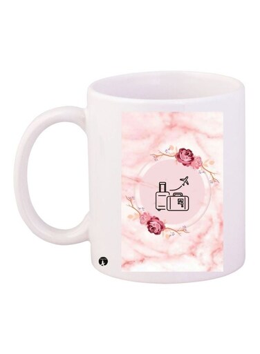Floral Printed Coffee Mug White/Pink/Brown 11ounce