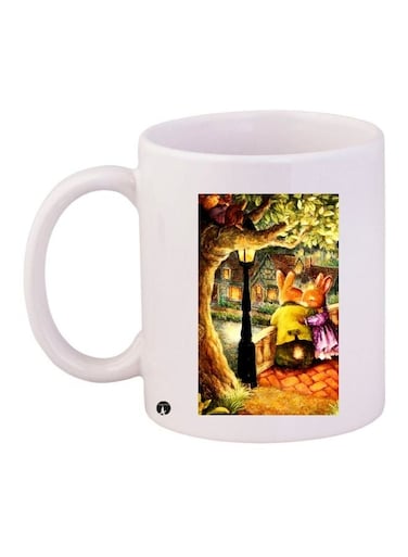 Rabbit Printed Ceramic Coffee Mug White/Orange/Green 11ounce