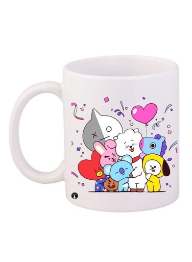 BT21 Printed Coffee Mug White/Pink/Yellow 11ounce