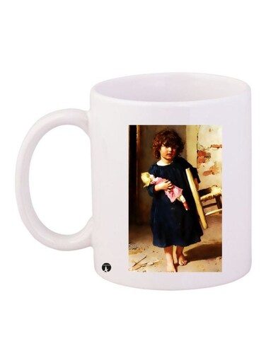 Girl Printed Coffee Mug White/Beige/Blue 11ounce