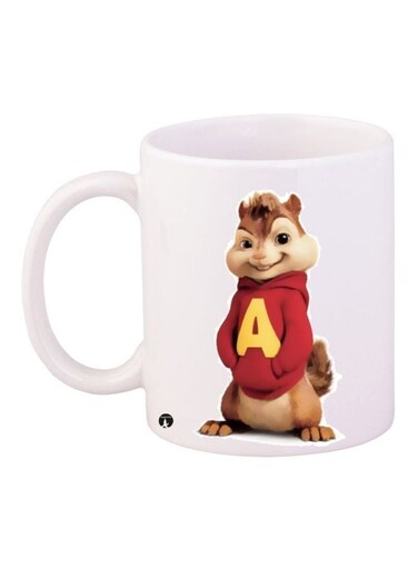 Cartoon Printed Coffee Mug White/Brown/Red 11ounce