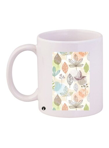 Leaf Printed Coffee Mug White/Blue/Green 11ounce