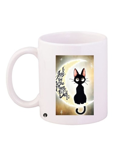 Cat On The Moon Themed Coffee Mug White/Black 11ounce