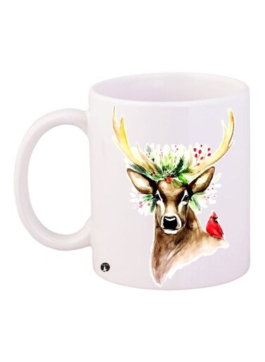 Deer Printed Coffee Mug White/Brown 11ounce