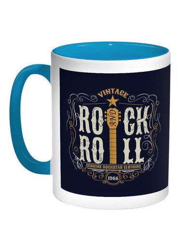 Rock And Roll Printed Coffee Mug Blue/White/Brown 11ounce