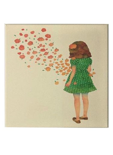 Girl Animation Hidden Frame Canvas Wall Painting Beige/Green/Orange 50 x 50cm