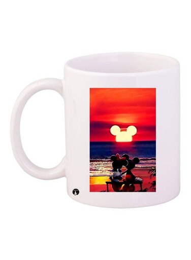 Mickey And Minnie Mouse Printed Coffee Mug White/Red/Blue 11ounce