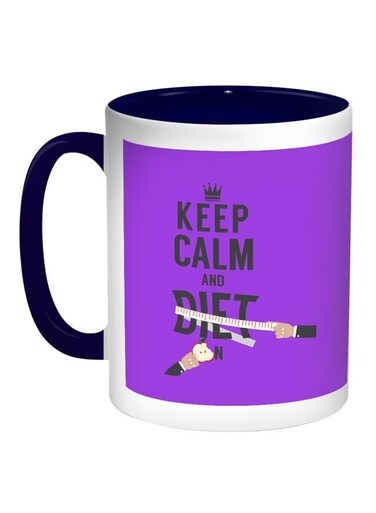 Keep Calm And Diet Printed Coffee Mug Red/White/Dark Blue 11ounce
