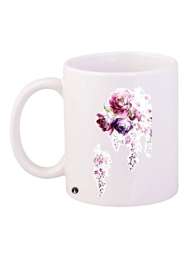 Flower Printed Ceramic Coffee Mug White/Pink/Purple 11ounce