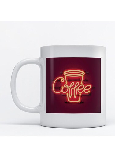 Coffee By Neon Art Printed Mug White/Pink/Beige
