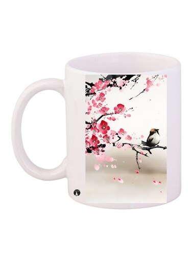 Floral Printed Coffee Mug White/Pink/Black 11ounce