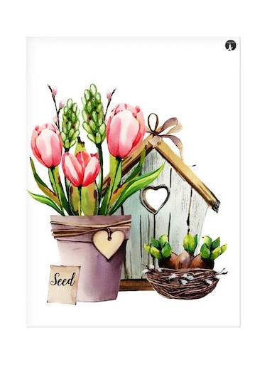 Flower Themed Metallic Plate White/Pink/Green 20x15cm