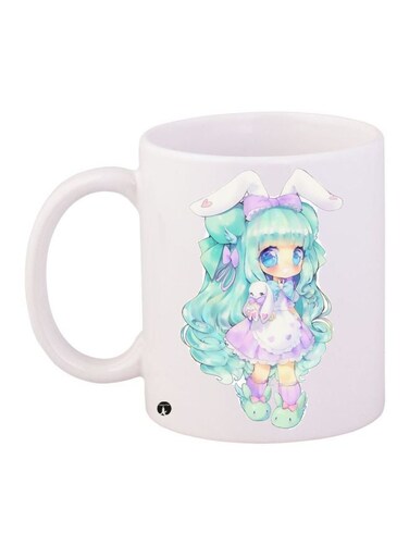 Cartoon Girl Printed Coffee Mug White/Green/Purple