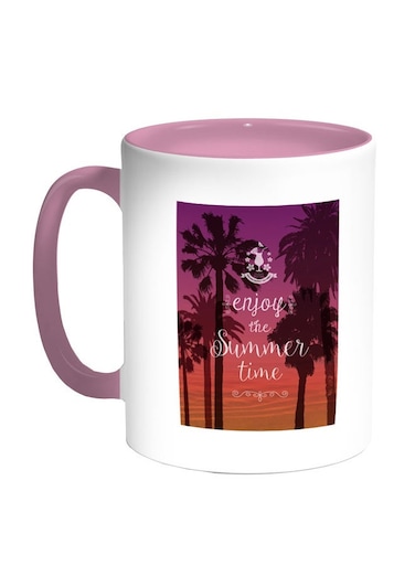 Enjoy The Summer Time Printed Coffee Mug Pink/White/Purple 11ounce