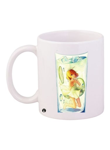 Mojito Printed Coffee Mug White/Green/Beige 11ounce