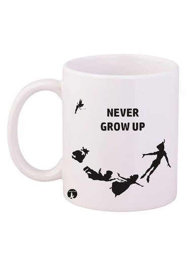 Durable Heat-Resistant Thick Wall Designed Ergonomic Handled Never Grow Up Disney Printed Mug White/Black