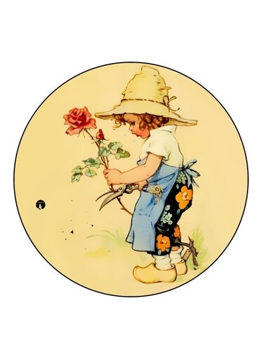 Girl With Rose Printed Fridge Magnet Beige/Red/Green 5.5cm