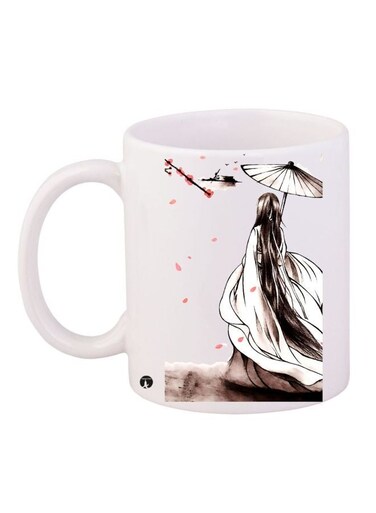 Japanese Art Printed Coffee Mug White/Brown/Red 11ounce