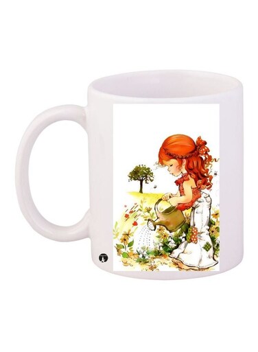 Girl Printed Coffee Mug White/Red/Green 11ounce