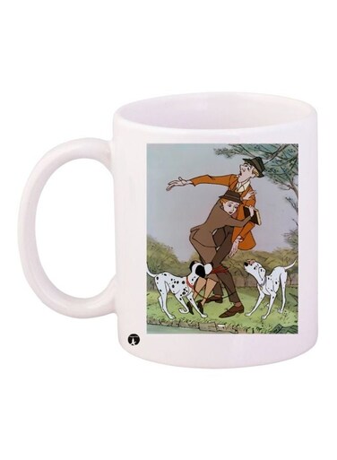 Cartoon Printed Ceramic Coffee Mug White/Green/Brown 11ounce