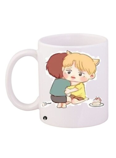 Cartoon Printed Coffee Mug White/Beige/Yellow 11ounce