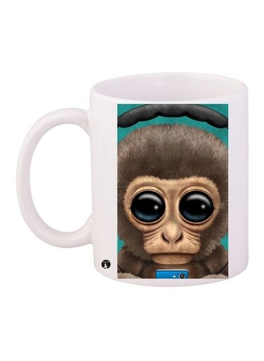 Monkey Printed Coffee Mug White/Brown/Green 11ounce