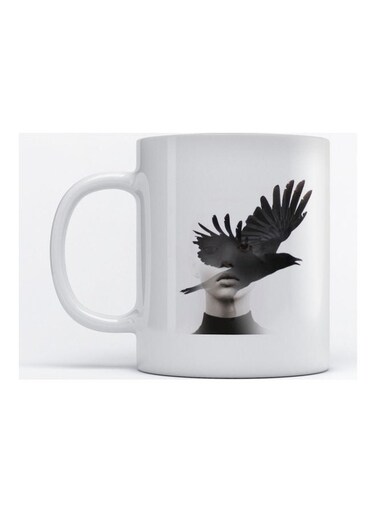 Mug Woman and Bird for Coffee and Tea White