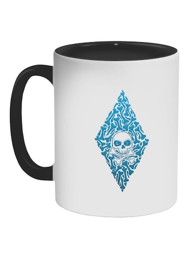 Bones And Skull Printed Coffee Mug Black/White/SkyBlue 325ml