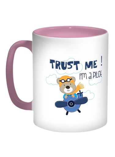 Cartoons Bear Driving An Airplane Printed Coffee Mug Pink/White/Blue