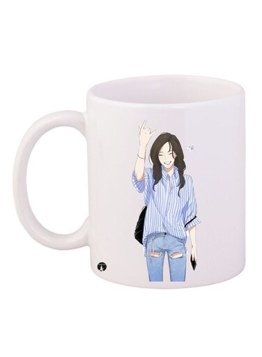 Girl Printed Coffee Mug White/Blue/Brown 11ounce