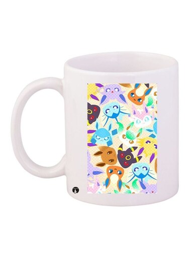Cartoon Printed Coffee Mug White/Pink/Blue 11ounce