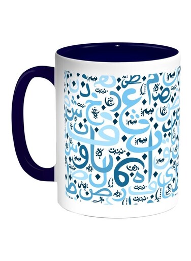 Arabic Letters Printed Coffee Mug Blue/White 11ounce