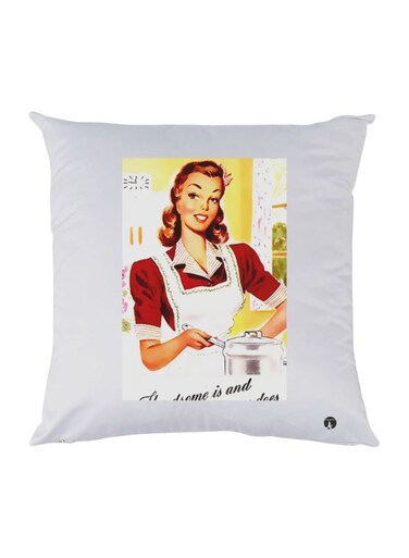 Lady Printed Decorative Cushion polyester White/Yellow/Red 30x30cm