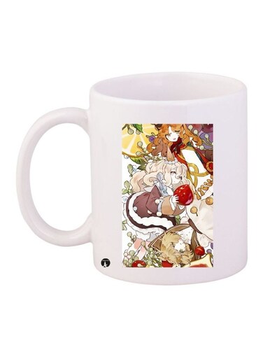 Anime Printed Coffee Mug White/Brown/Red 11ounce