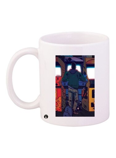 Cartoon Printed Coffee Mug White/Green/Red 11ounce