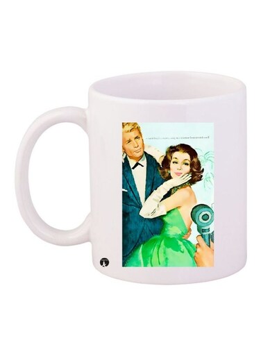 Cartoon Printed Coffee Mug White/Green/Beige 11ounce