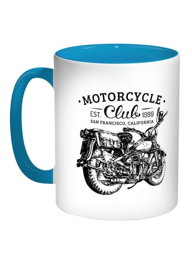 Motorcycle Printed Coffee Mug Blue/White/Black 11ounce
