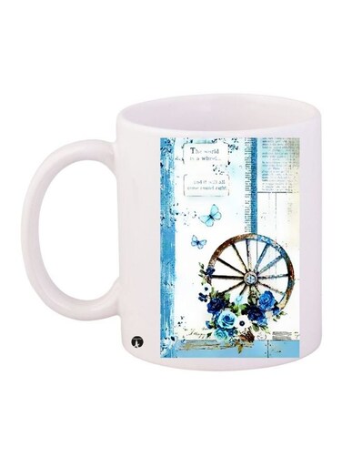 Flowers Printed Coffee Mug White/Blue 11ounce